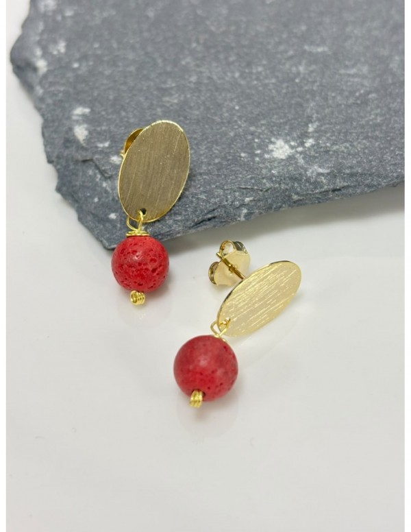 AROS BAÑADOS EN ORO PIEDRA ROJA