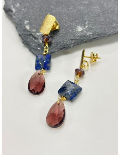 AROS BAÑADOS EN ORO PIEDRA AZUL