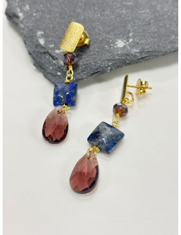 AROS BAÑADOS EN ORO PIEDRA AZUL