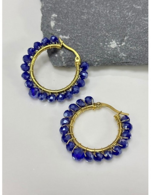 AROS BAÑADOS EN ORO CRISTALES AZULES