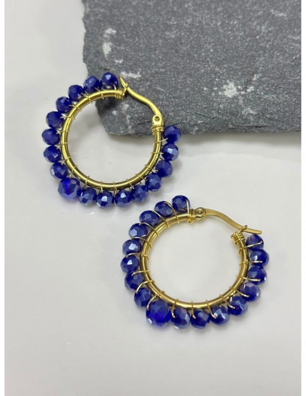 AROS BAÑADOS EN ORO CRISTALES AZULES