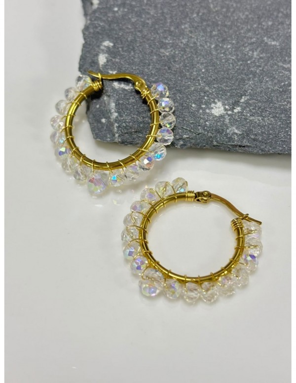 AROS BAÑADOS EN ORO CRISTALES BLANCOS