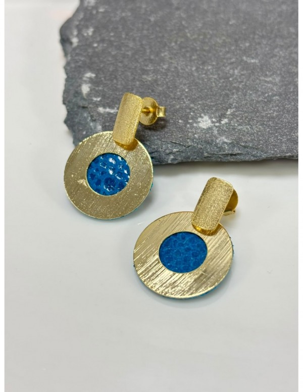 AROS BAÑADOS EN ORO CUERO AZUL