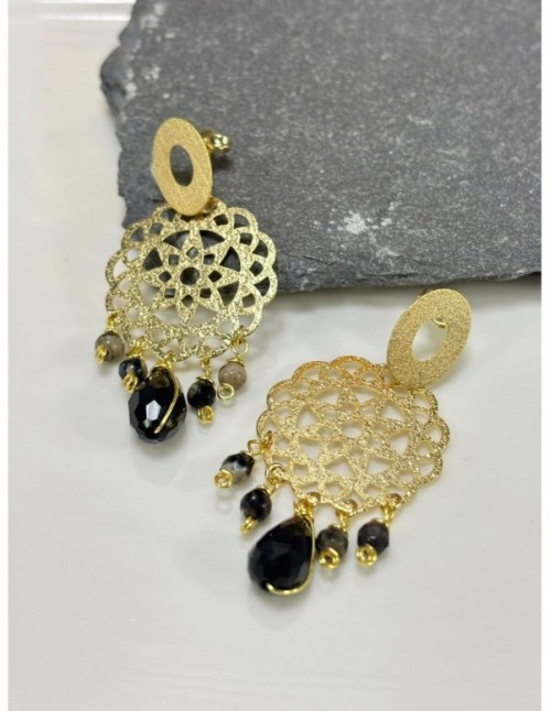 AROS BAÑADOS EN ORO CRISTAL NEGRO