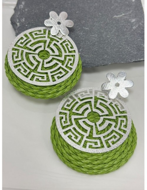 AROS BAÑADOS EN PLATA CUERO SINTETICO VERDE