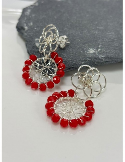 AROS BAÑADOS EN PLATA PIEDRAS ROJAS