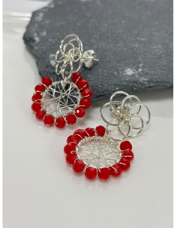 AROS BAÑADOS EN PLATA PIEDRAS ROJAS