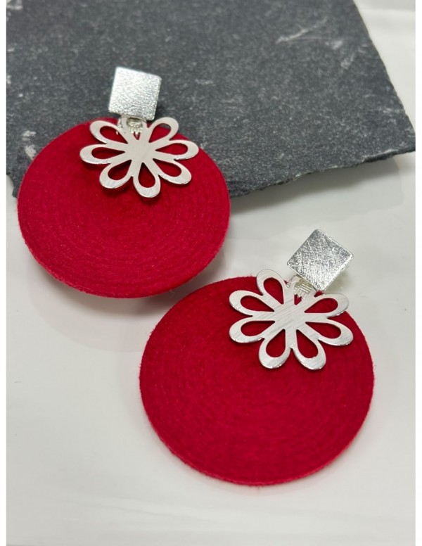 AROS BAÑADOS EN PLATA GAMUZA ROJA