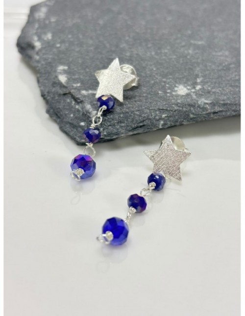 AROS BAÑADOS EN PLATA CRISTALES AZULES