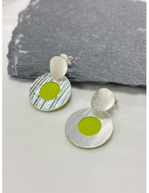 AROS BAÑADOS EN PLATA CUERO VERDE