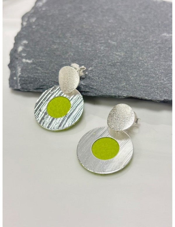AROS BAÑADOS EN PLATA CUERO VERDE