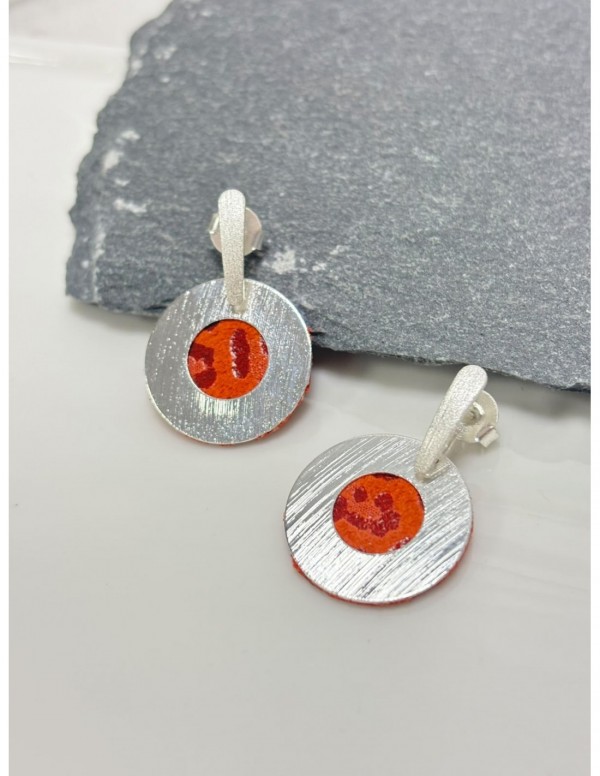 AROS BAÑADOS EN PLATA CUERO ANIMAL PRINT NARANJO