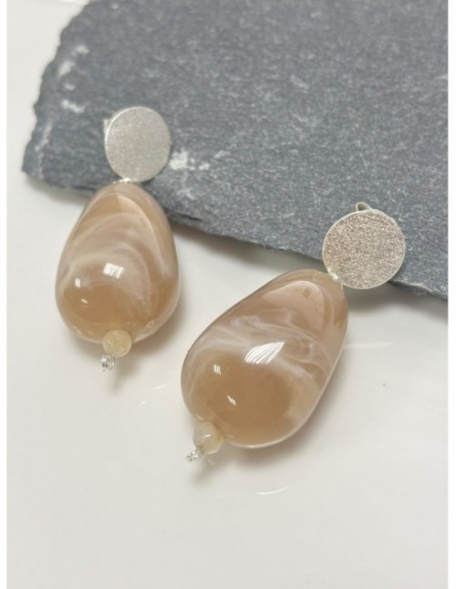 AROS BAÑADOS EN PLATA PIEDRA CAFÉ