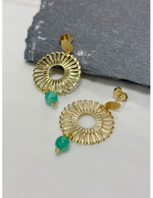 AROS BAÑADOS EN ORO PIEDRA TURQUESA