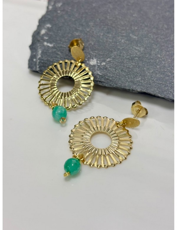 AROS BAÑADOS EN ORO PIEDRA TURQUESA