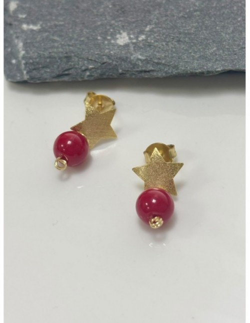 AROS BAÑADOS EN ORO PIEDRA ROJA