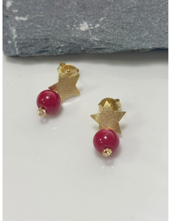 AROS BAÑADOS EN ORO PIEDRA ROJA