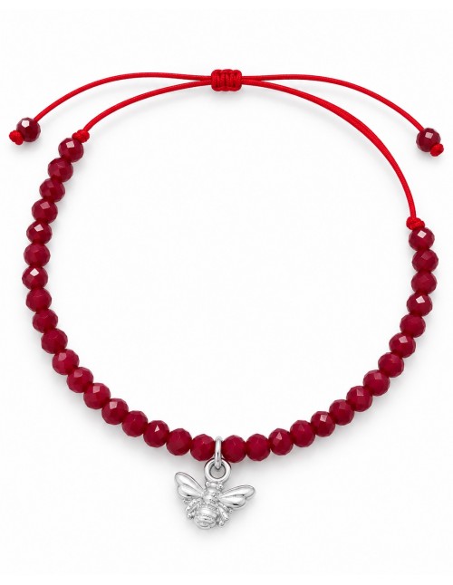 PULSERA ROJA AJUSTABLE ABEJA BAÑADA EN PLATA