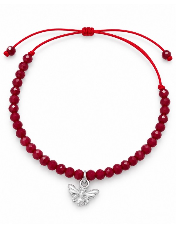 PULSERA ROJA AJUSTABLE ABEJA BAÑADA EN PLATA