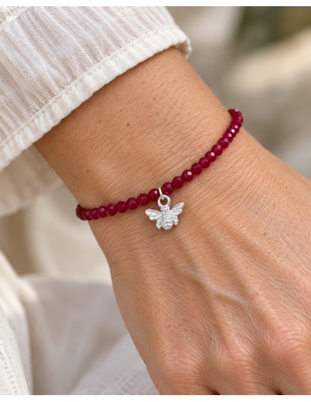 PULSERA ROJA AJUSTABLE ABEJA BAÑADA EN PLATA