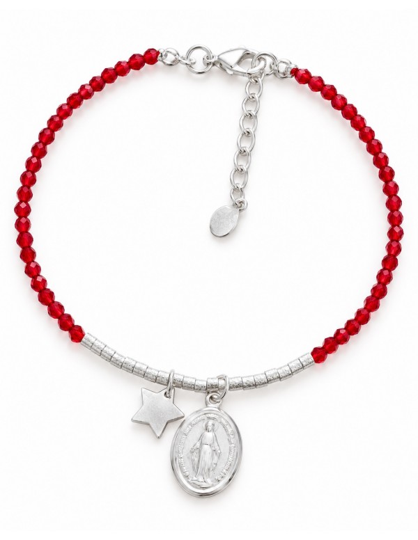 PULSERA ROJA VIRGEN Y ESTRELLA BAÑADA EN PLATA