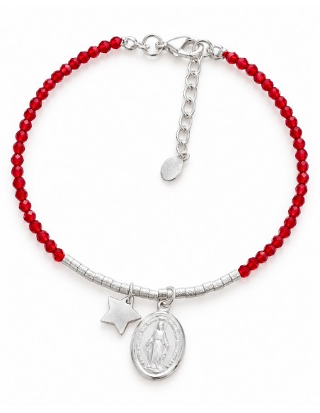 PULSERA ROJA VIRGEN Y ESTRELLA BAÑADA EN PLATA