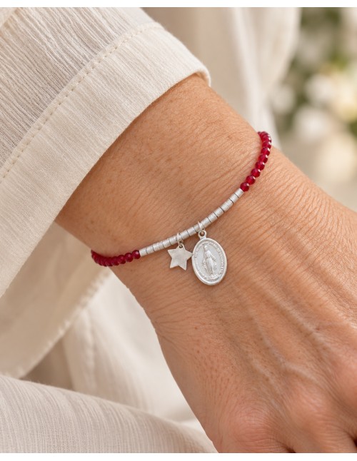 PULSERA ROJA VIRGEN Y ESTRELLA BAÑADA EN PLATA 2