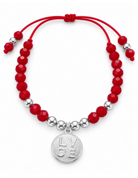 PULSERA ROJA AJUSTABLE LOVE BAÑADA EN PLATA