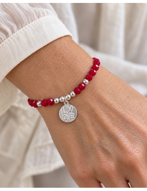 PULSERA ROJA AJUSTABLE LOVE BAÑADA EN PLATA 2