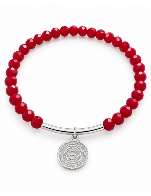 PULSERA ROJA PADRE NUESTRO MEDALLA PEQUEÑA BAÑADA EN PLATA