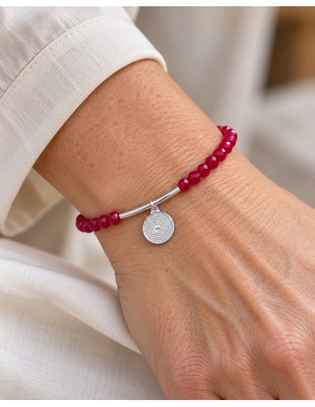 PULSERA ROJA PADRE NUESTRO MEDALLA PEQUEÑA BAÑADA EN PLATA