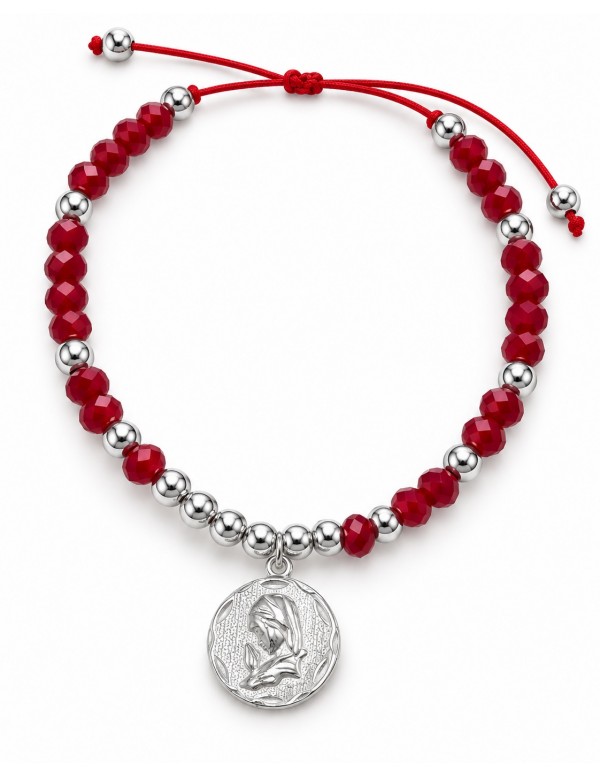 PULSERA ROJA AJUSTABLE VIRGEN EN ORACIÓN BAÑADA...