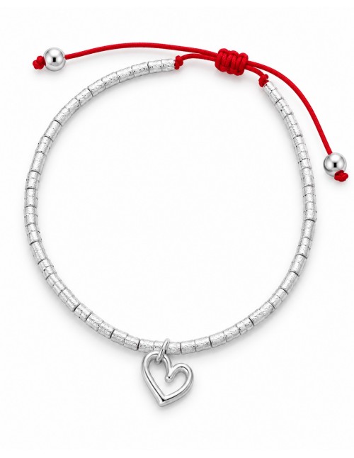 PULSERA ROJA AJUSTABLE CORAZÓN COLGANTE TEXTURADO BAÑADA...