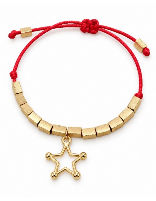 PULSERA ROJA AJUSTABLE ESTRELLA BAÑADA EN ORO
