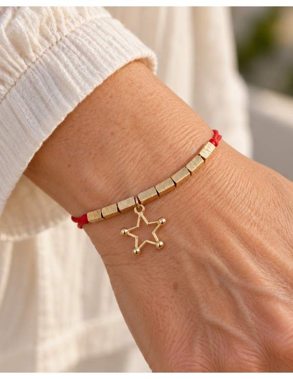 PULSERA ROJA AJUSTABLE ESTRELLA BAÑADA EN ORO