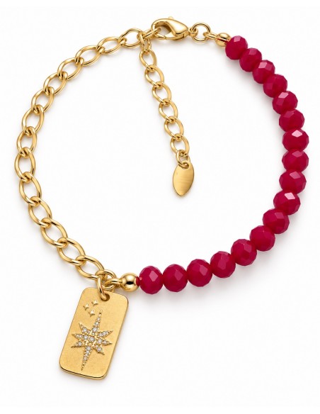 PULSERA ROJA CADENA Y ESTRELLA BRILLANTE BAÑADA EN ORO