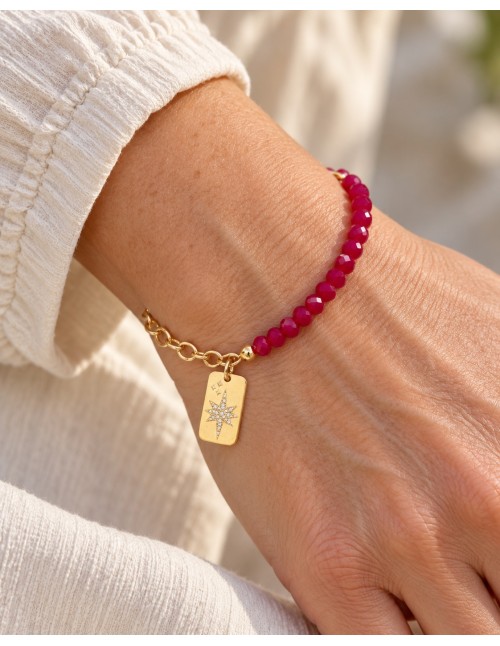 PULSERA ROJA CADENA Y ESTRELLA BRILLANTE BAÑADA EN ORO 2
