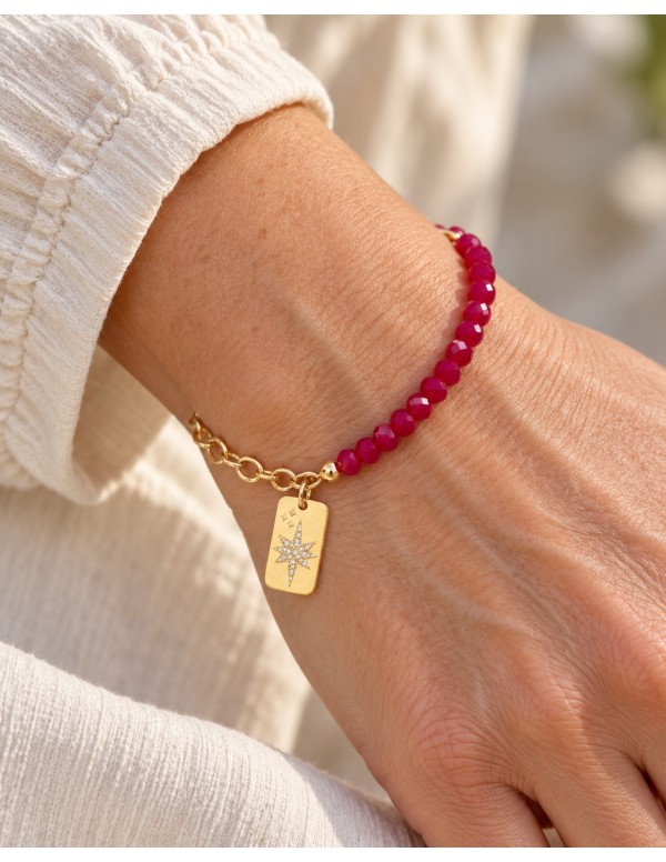 PULSERA ROJA CADENA Y ESTRELLA BRILLANTE BAÑADA...
