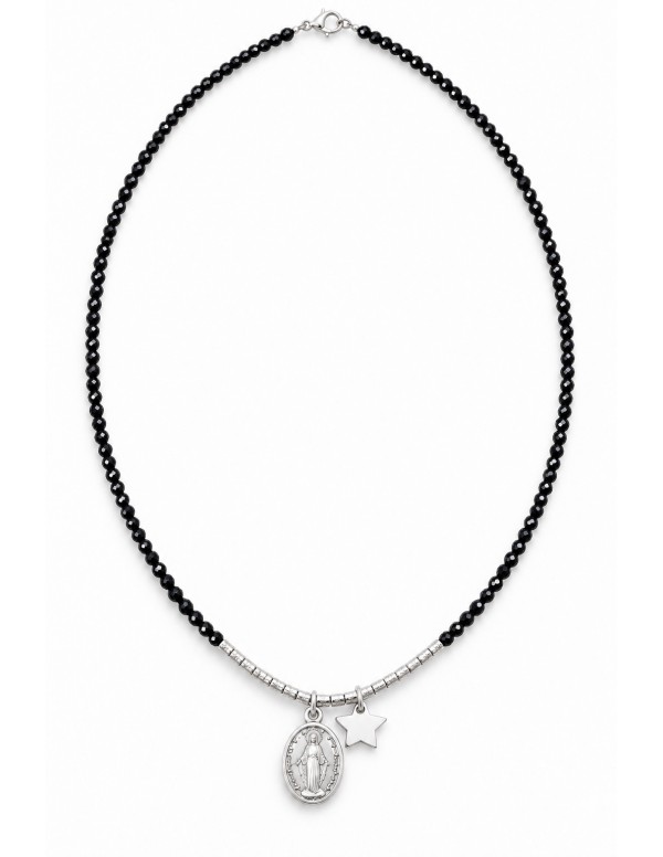 Collar de cristales negros con Virgen y...