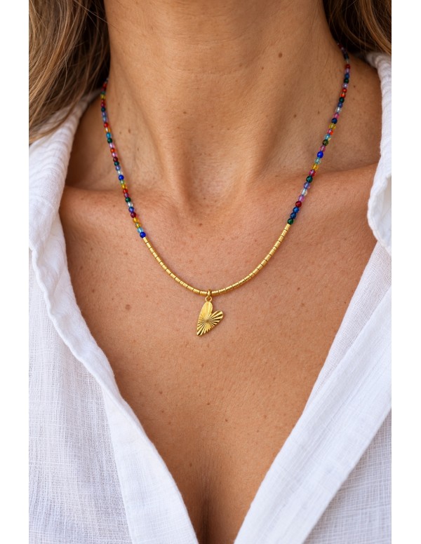 Collar de cristales multicolor con corazón en...