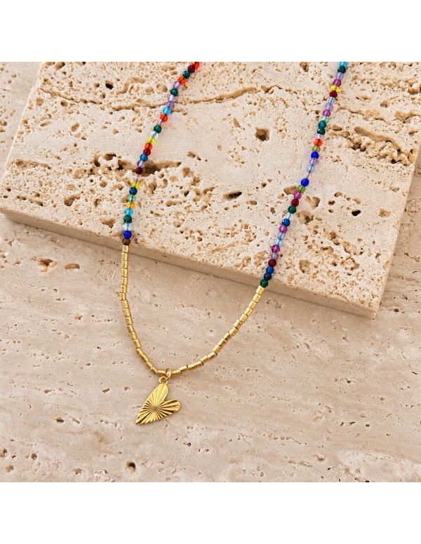 Collar de cristales multicolor con corazón en...