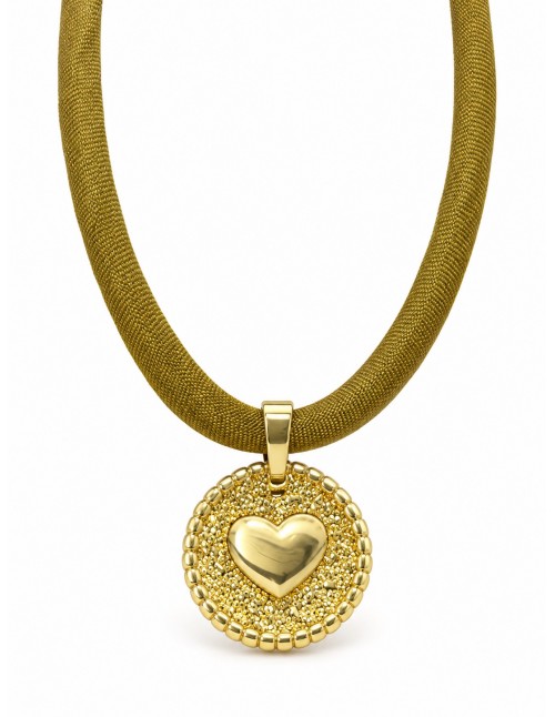 Collar reversible corazón y estrella bañado en oro con...