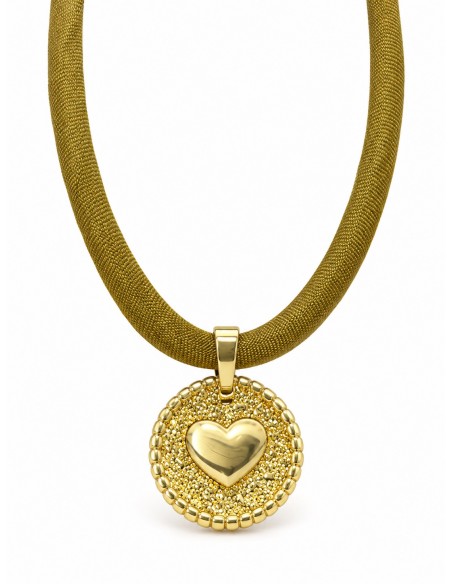 Collar reversible corazón y estrella bañado en oro con seda de 50 cm