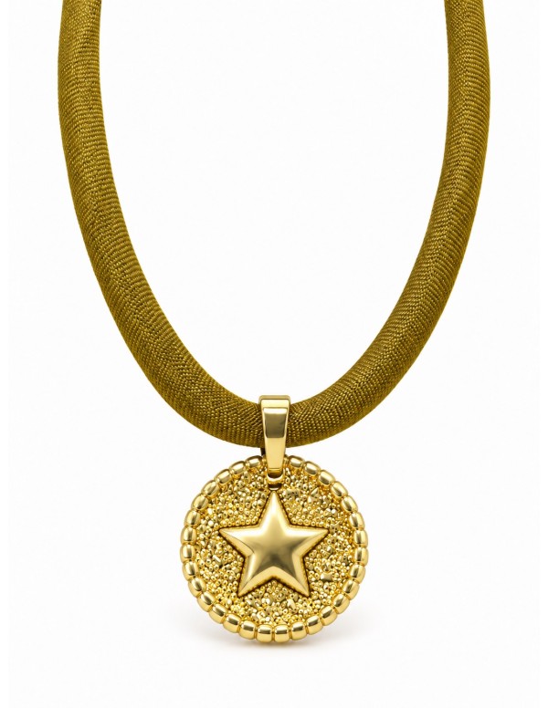 Collar reversible corazón y estrella bañado en...