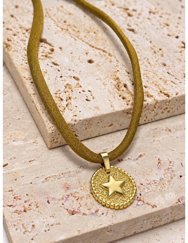 Collar reversible corazón y estrella bañado en...