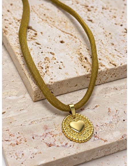 Collar reversible corazón y estrella bañado en oro con seda de 50 cm
