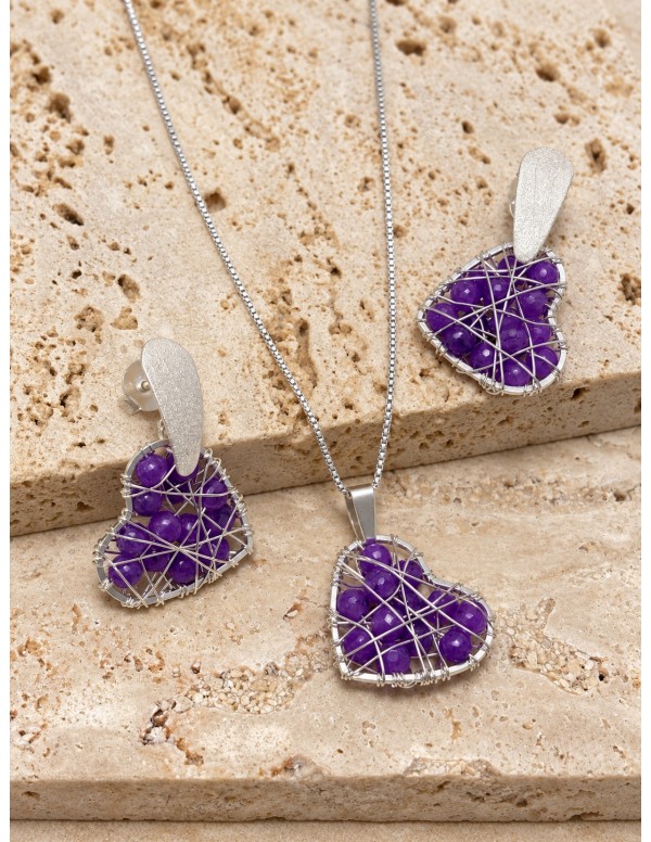 Conjunto Corazón baño de plata con ágatas...