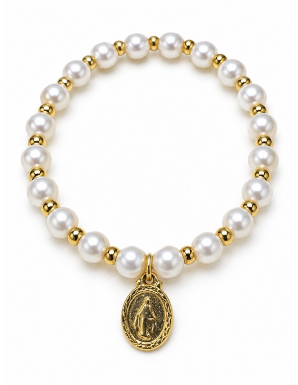 Pulsera elasticada de perlas con medalla de la...