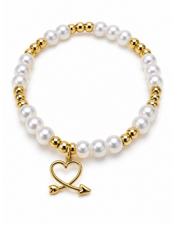 Pulsera elasticada de perlas con corazón y...