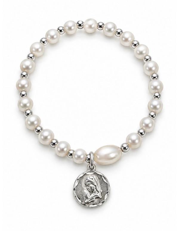 Pulsera elasticada de perlas con medalla de la...